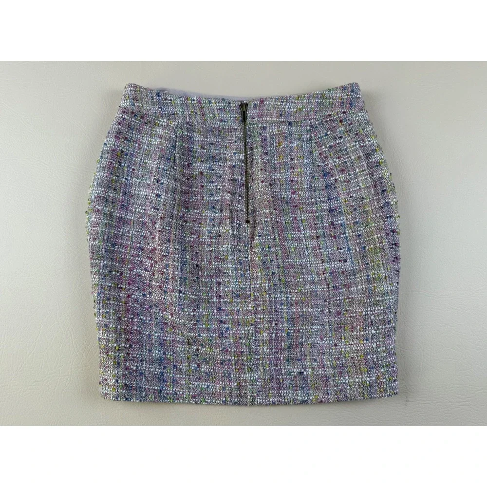 J.Crew Silk Blend Tweed Mini Skirt Size 4 Multicolor Bouclé Lined Pockets - Picture 3 of 6